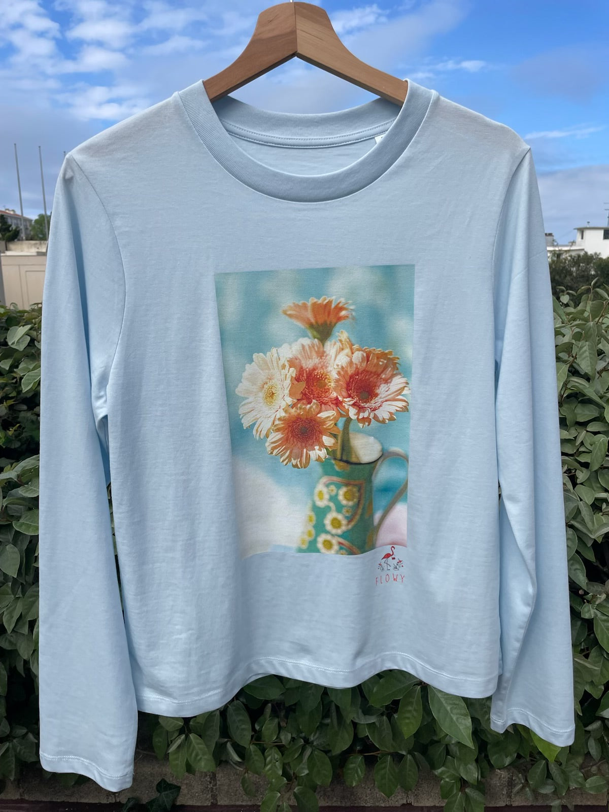 Orange Dahlias - long sleeved T-shirt - Blue Ice