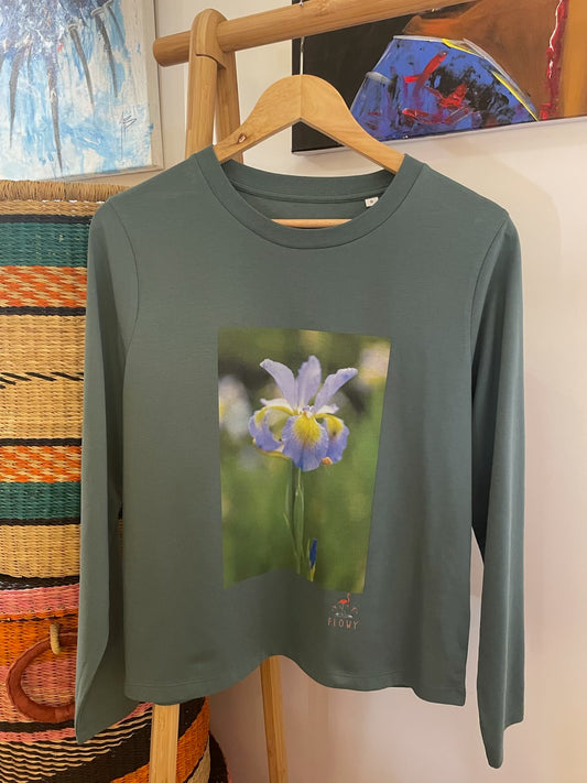 Yellow and Violet Iris - long sleeved T-shirt - Green Bay