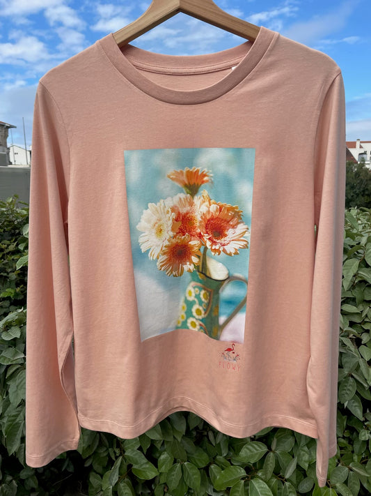 Orange Dahlias - long sleeved T-shirt - Fraiche Peche