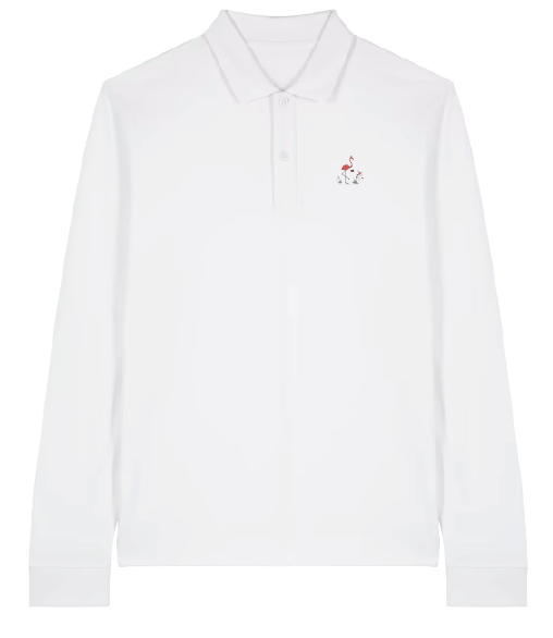 Long Sleeve Polo: White -  mid-light