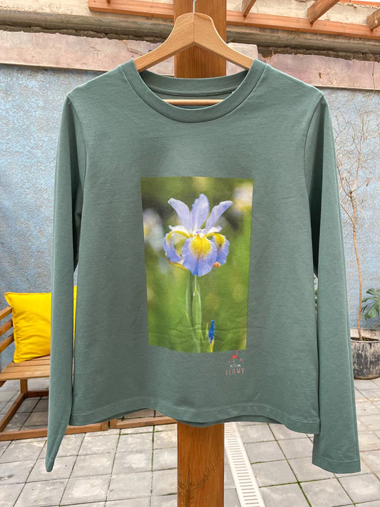Yellow and Violet Iris - long sleeved T-shirt - Green Bay